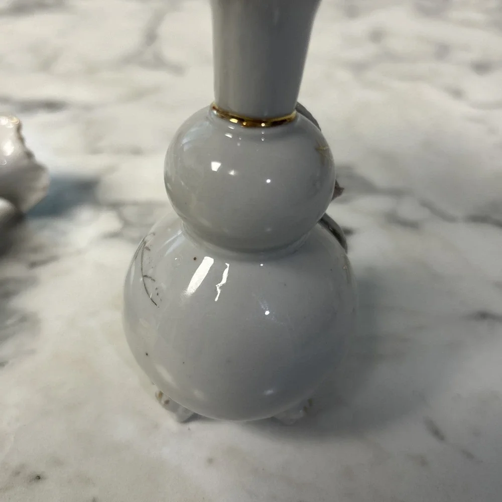 Floral Rose Victorian Bud Vase Old World Footed set of 2 Vintage Shabby Chic